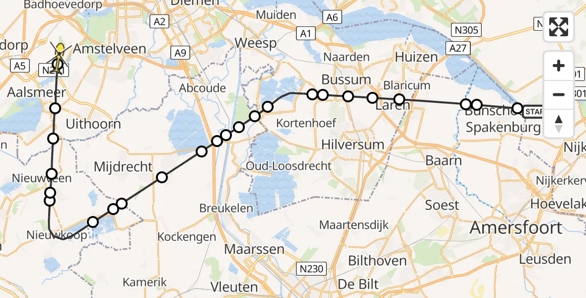 Routekaart van de vlucht: Politieheli naar Schiphol, Oostdijk