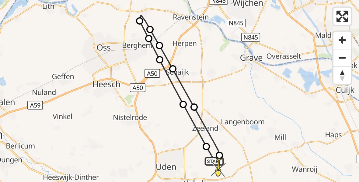 Routekaart van de vlucht: Lifeliner 3 naar Vliegbasis Volkel, Voor-Oventje