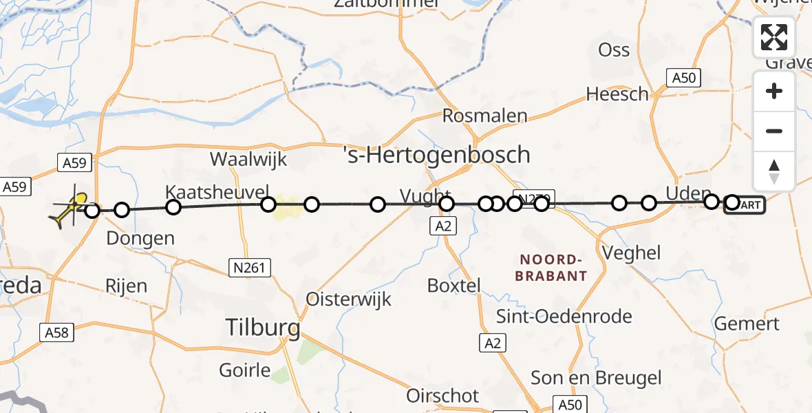 Routekaart van de vlucht: Lifeliner 3 naar Oosterhout, Venstraat