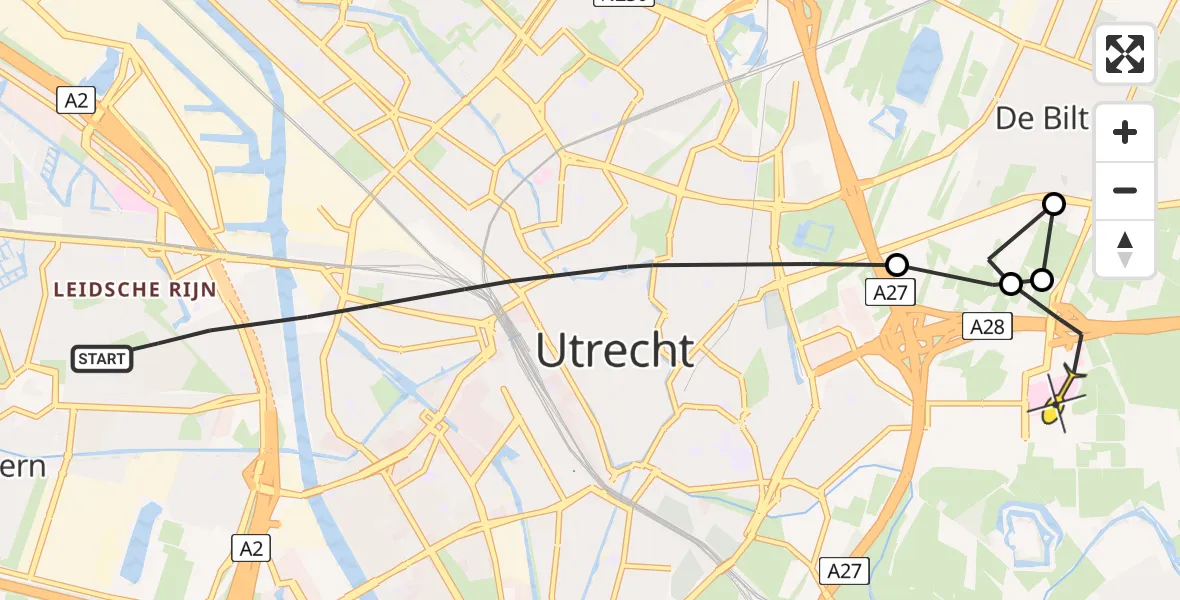 Routekaart van de vlucht: Lifeliner 1 naar Universitair Medisch Centrum Utrecht, Kerrieweg