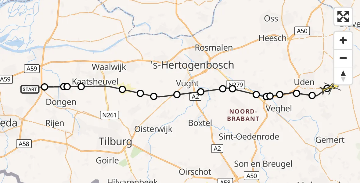 Routekaart van de vlucht: Lifeliner 3 naar Vliegbasis Volkel, Pasteurlaan