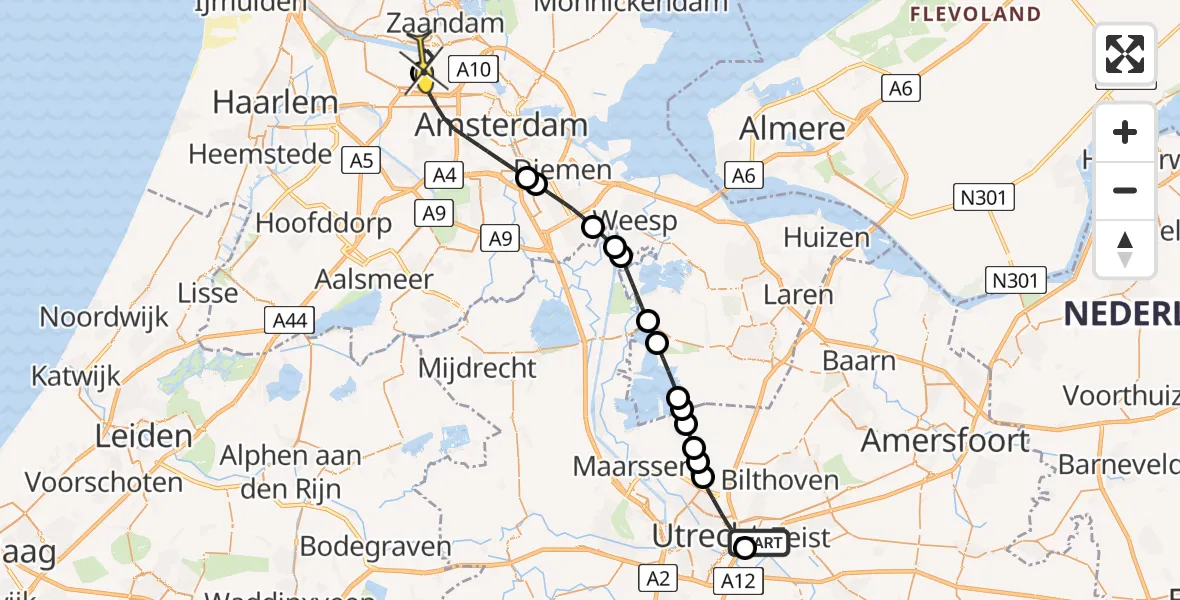 Routekaart van de vlucht: Lifeliner 1 naar Amsterdam Heliport, Helsinkilaan