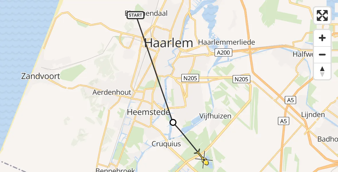 Routekaart van de vlucht: Politieheli naar Hoofddorp, Zuid Schalkwijkerweg