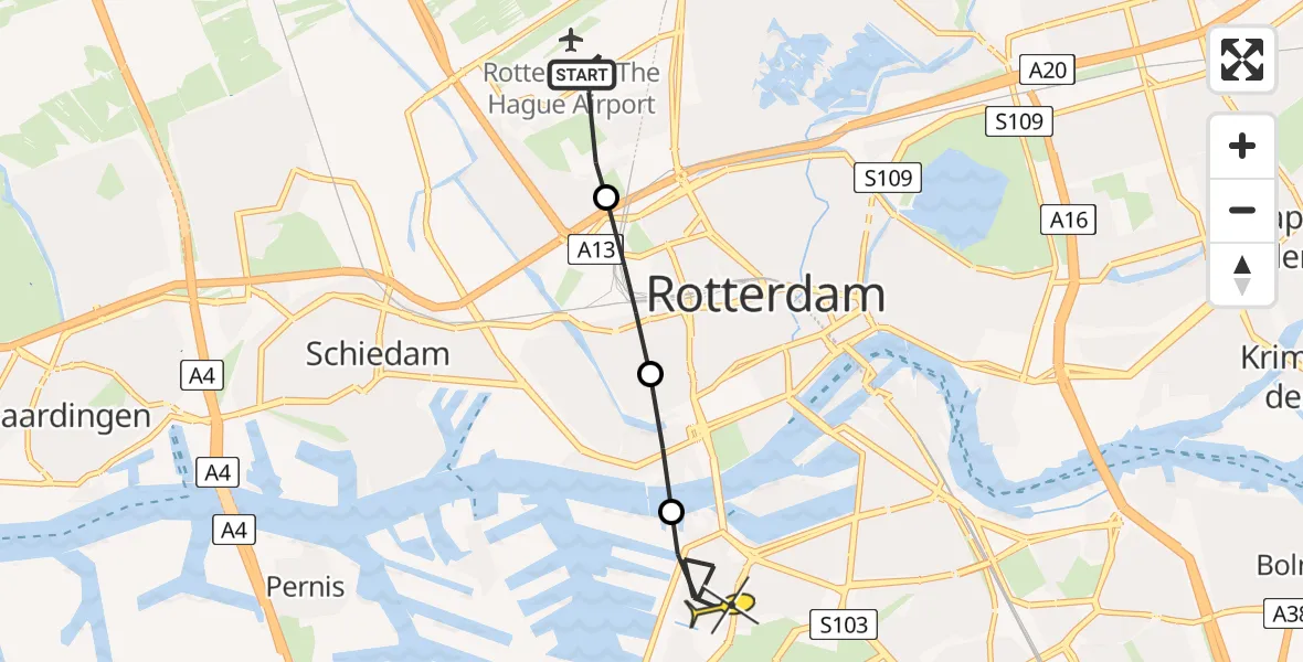 Routekaart van de vlucht: Lifeliner 2 naar Rotterdam, Terletweg