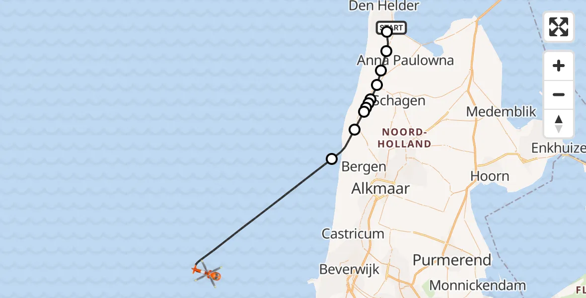 Vluchtroute Kustwachthelikopter Vliegveld De Kooy - , 08 februari 2024, 09:15