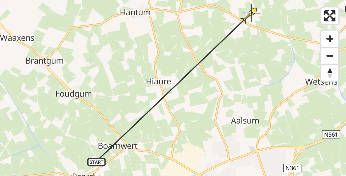 Routekaart van de vlucht: Ambulanceheli naar Hantumeruitburen, Staplandwei