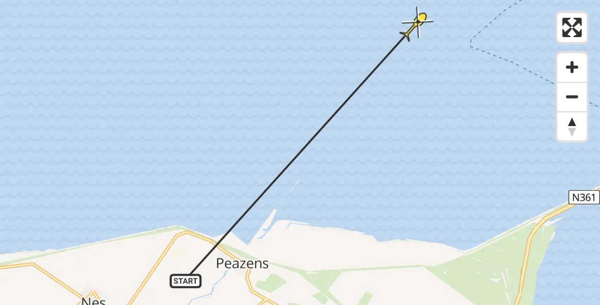 Routekaart van de vlucht: Ambulancehelikopter naar Schiermonnikoog, Zoutkamperlaag