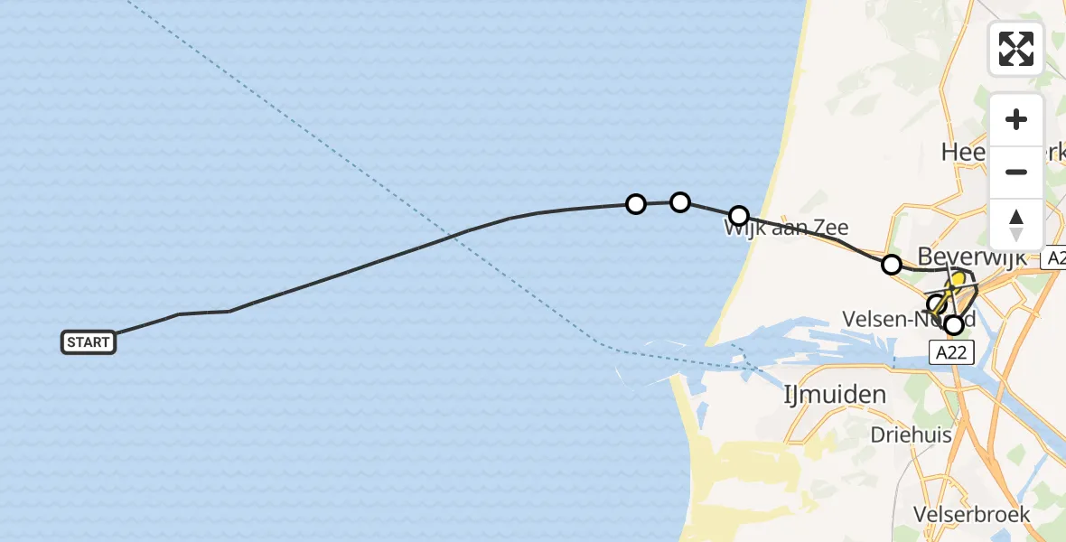 Routekaart van de vlucht: Kustwachthelikopter naar Beverwijk, Vondellaan