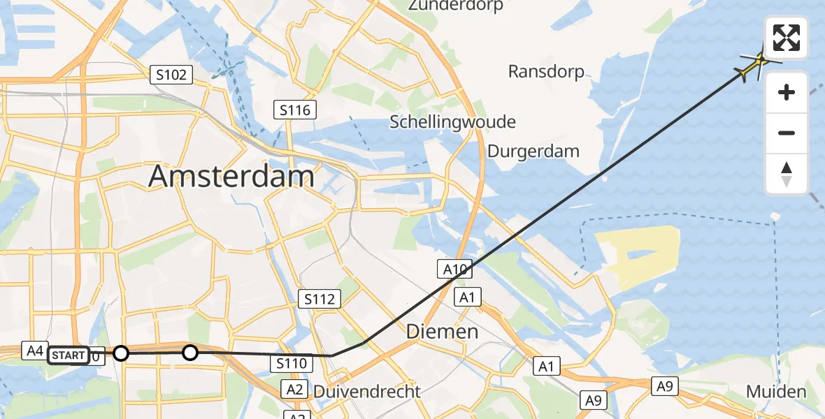 Routekaart van de vlucht: Politieheli naar Amsterdam, Amstelveenseweg