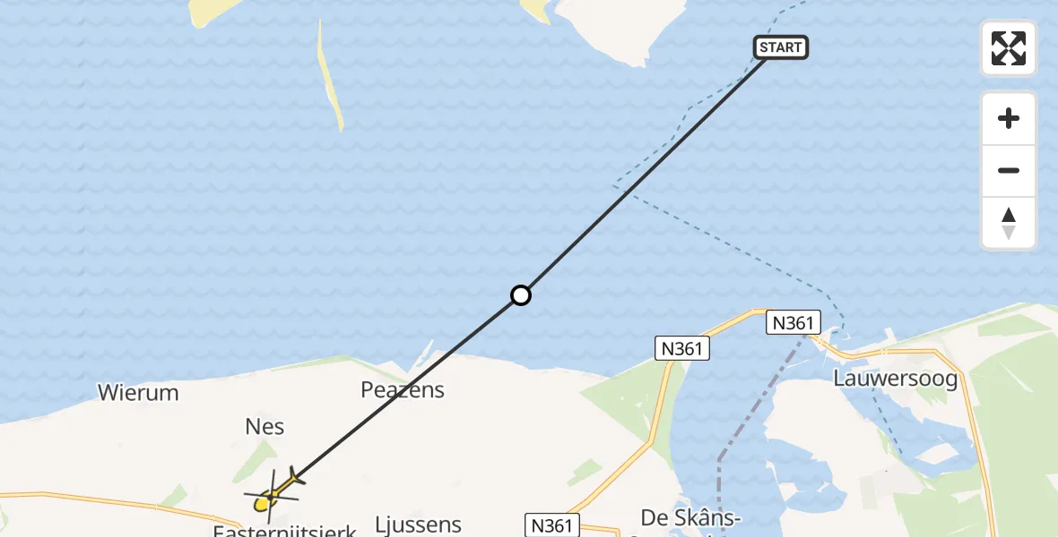 Routekaart van de vlucht: Ambulancehelikopter naar Nes, De Peazens