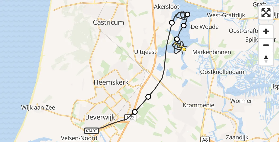 Routekaart van de vlucht: Kustwachthelikopter naar Uitgeest, Parallelweg