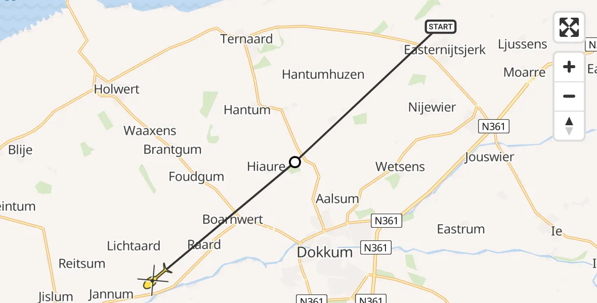 Routekaart van de vlucht: Ambulanceheli naar Jannum, De Wylgen