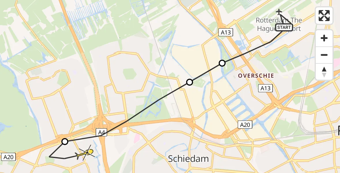 Routekaart van de vlucht: Lifeliner 2 naar Vlaardingen, Rotterdam Airportplein