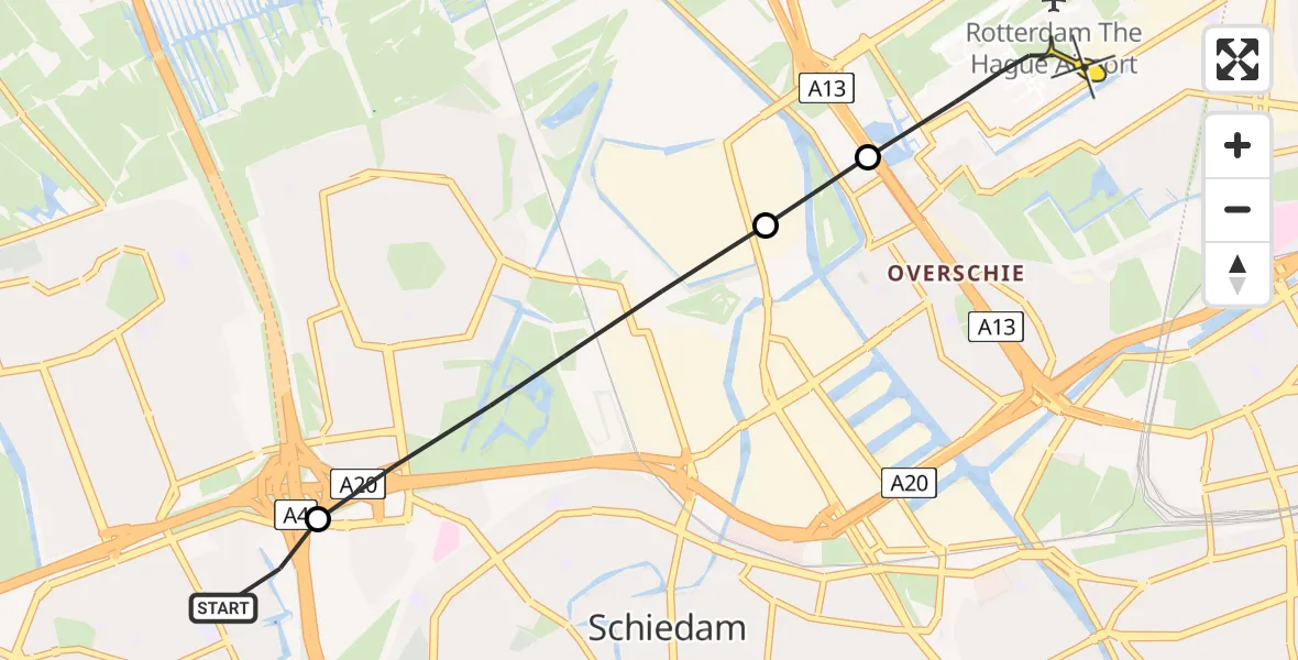 Routekaart van de vlucht: Lifeliner 2 naar Rotterdam The Hague Airport, Churchillweg