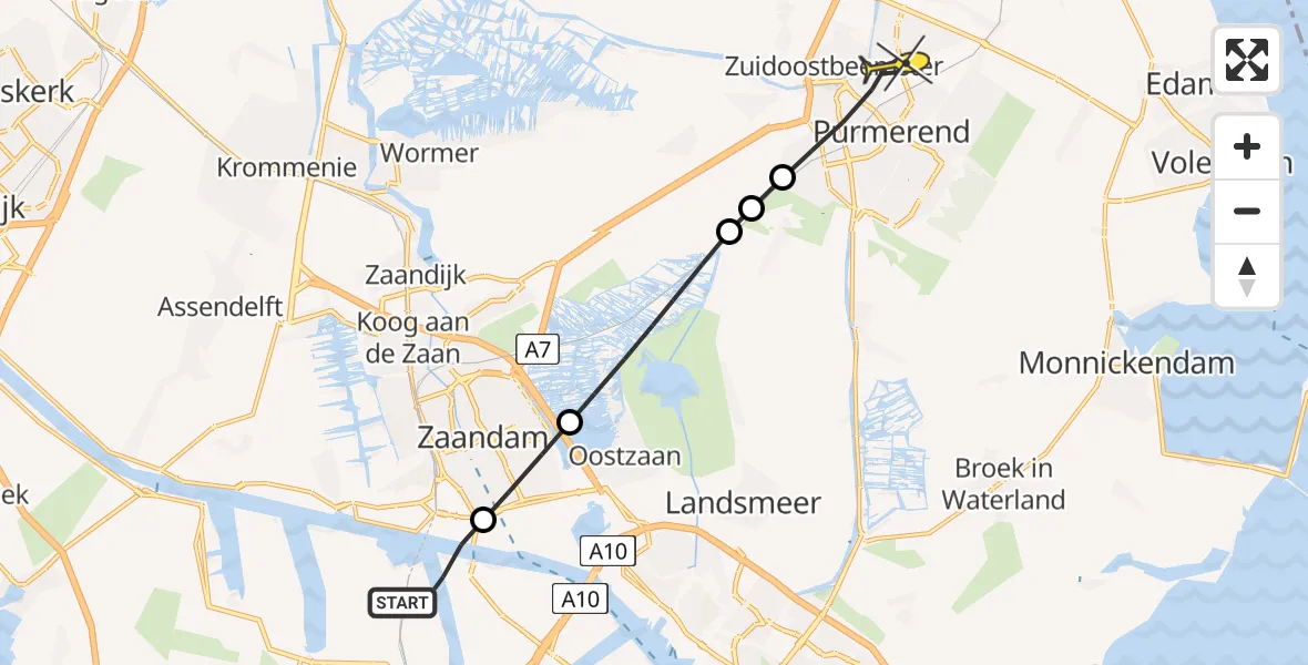 Routekaart van de vlucht: Lifeliner 1 naar Purmerend, Westhavenweg