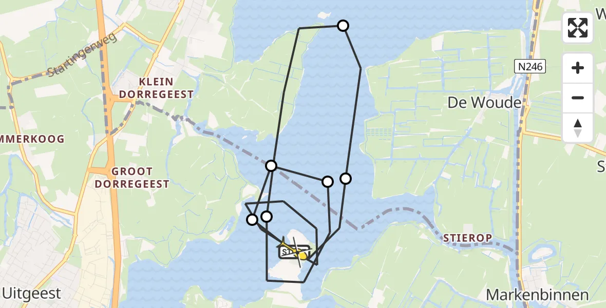 Routekaart van de vlucht: Kustwachthelikopter naar Uitgeest, Uitgeestermeer