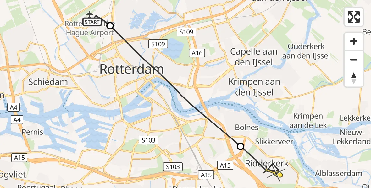 Routekaart van de vlucht: Lifeliner 2 naar Ridderkerk, Edsger Dijkstralaan