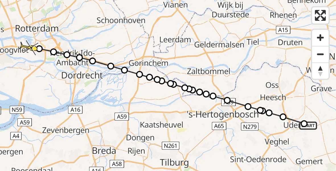 Routekaart van de vlucht: Lifeliner 3 naar Rotterdam, Osseweg