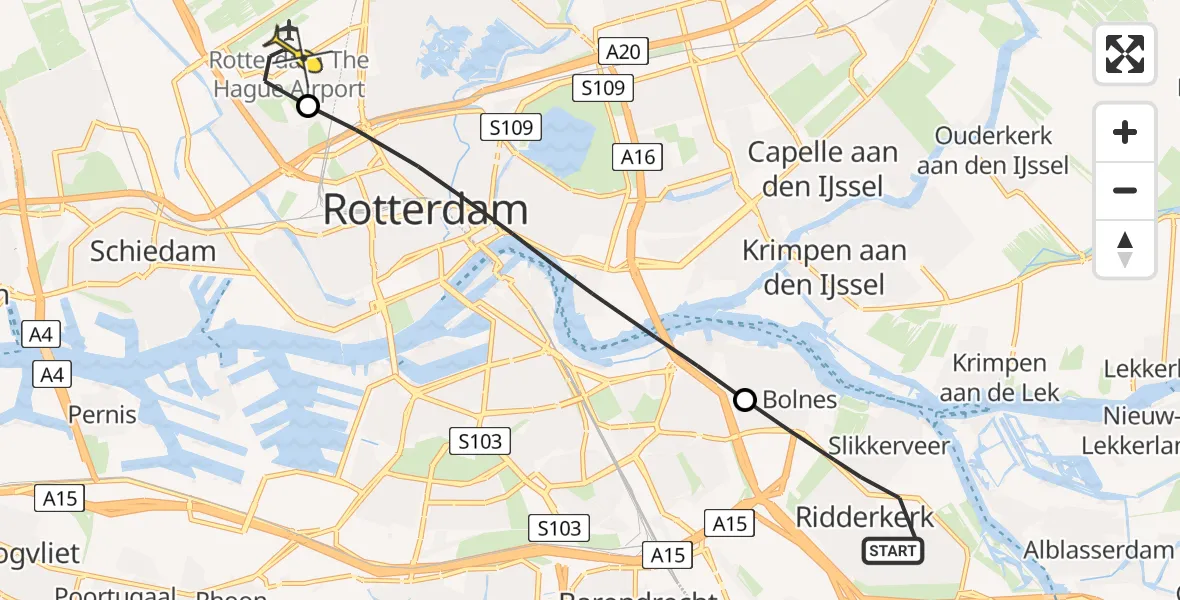 Routekaart van de vlucht: Lifeliner 2 naar Rotterdam The Hague Airport, Rotterdamseweg