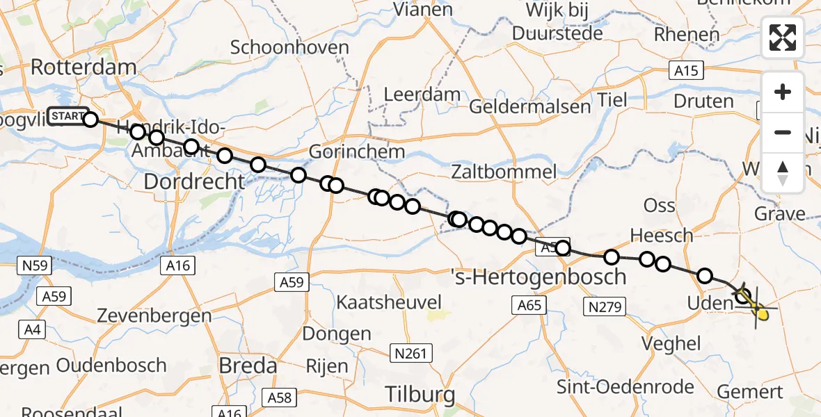 Routekaart van de vlucht: Lifeliner 3 naar Vliegbasis Volkel, Dorpslaan