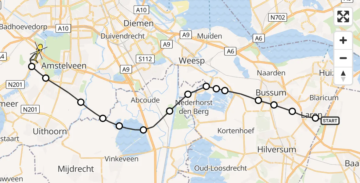 Routekaart van de vlucht: Politieheli naar Schiphol, Oude Kerkweg