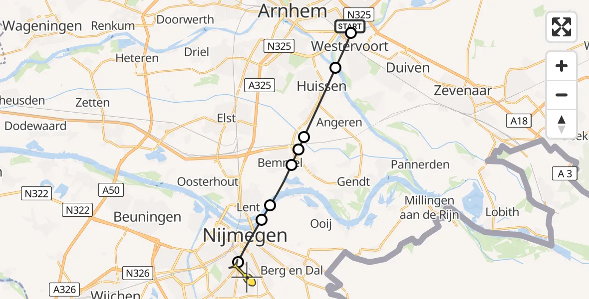 Routekaart van de vlucht: Lifeliner 3 naar Radboud Universitair Medisch Centrum, Mosterdhof