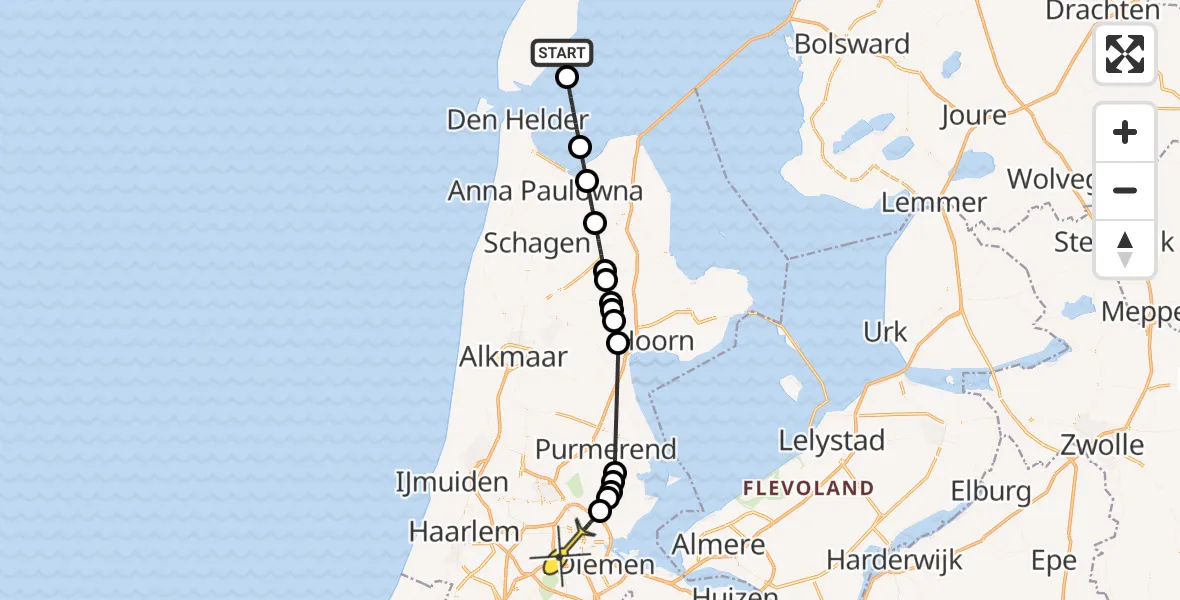 Routekaart van de vlucht: Politieheli naar Amsterdam, Jachthaven