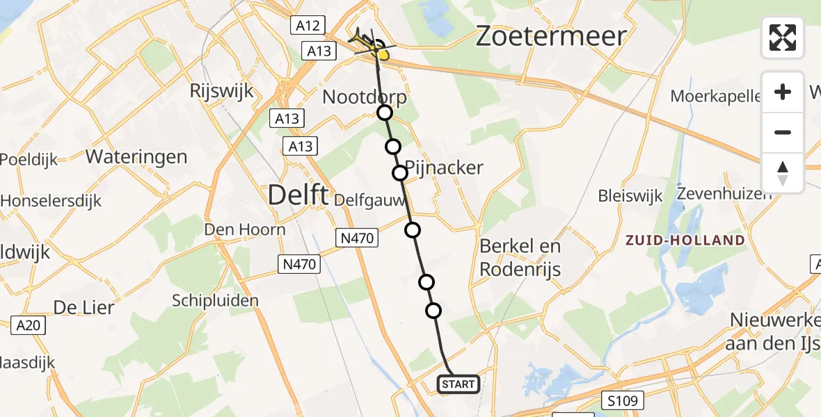 Routekaart van de vlucht: Lifeliner 2 naar Den Haag, Marcus Aureliuslaan