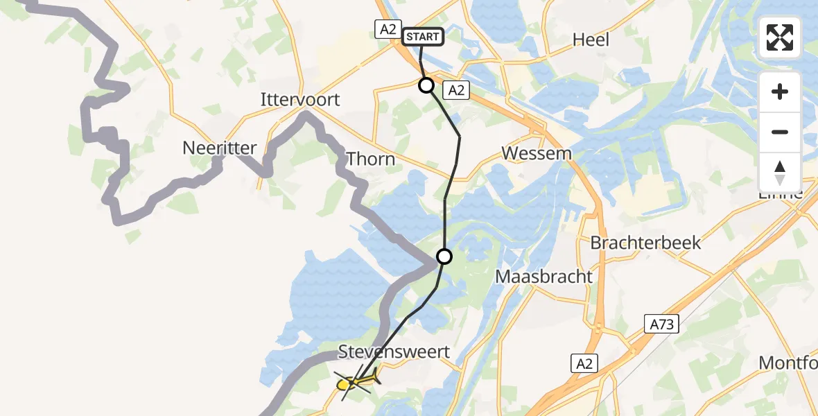 Routekaart van de vlucht: Lifeliner 3 naar Stevensweert, Hagenbroek