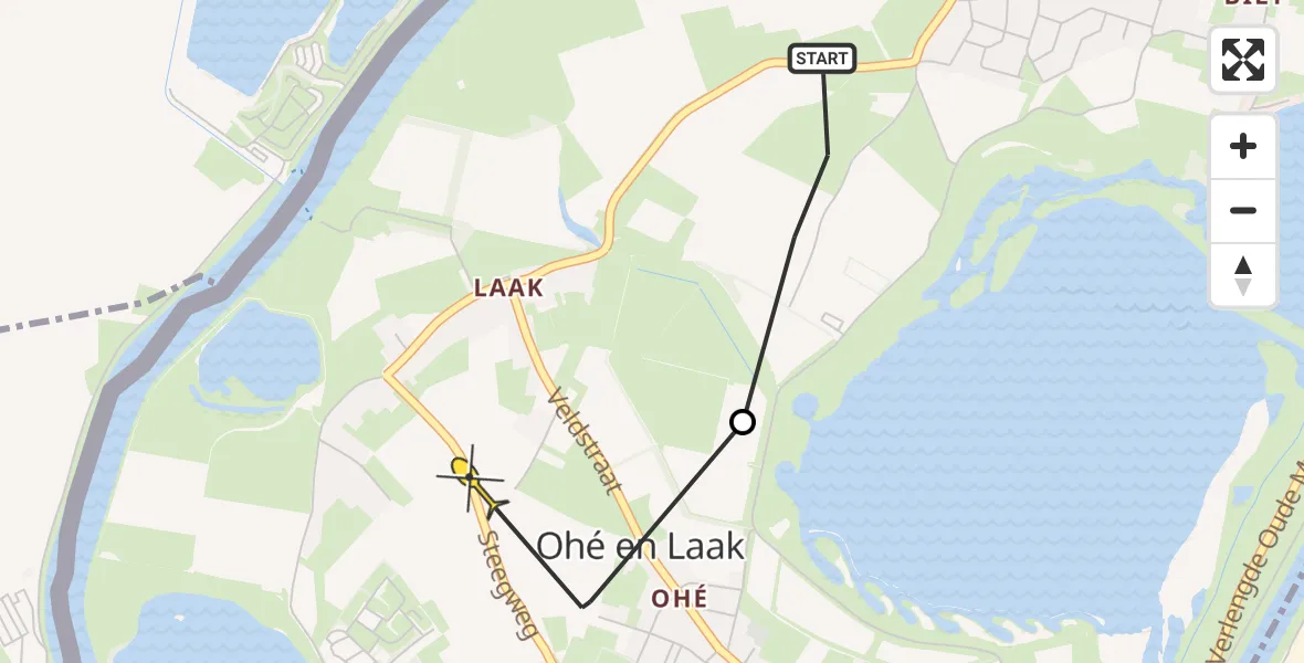 Routekaart van de vlucht: Lifeliner 3 naar Ohé en Laak, Achter de Laak
