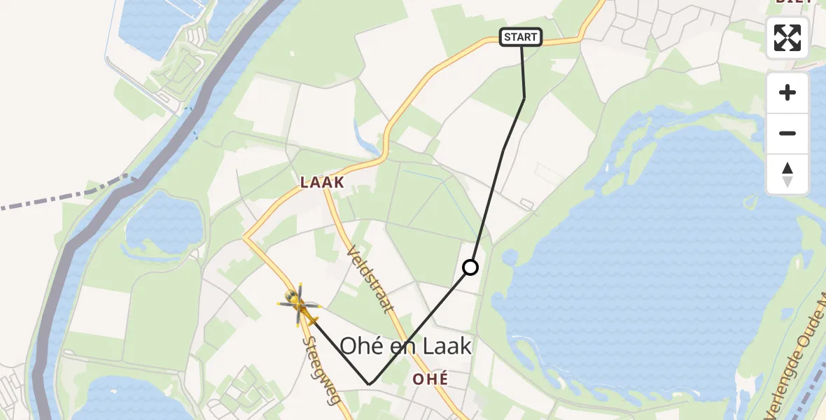 Vluchtroute Traumahelikopter Stevensweert - Ohé en Laak, 08 februari 2024, 14:35