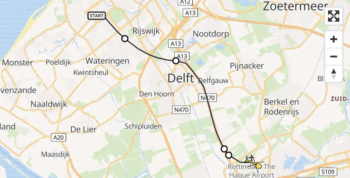 Routekaart van de vlucht: Lifeliner 2 naar Rotterdam The Hague Airport, Dalerveenstraat