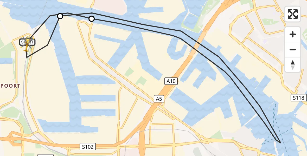 Vluchtroute Traumahelikopter van Amsterdam Heliport naar Amsterdam Heliport