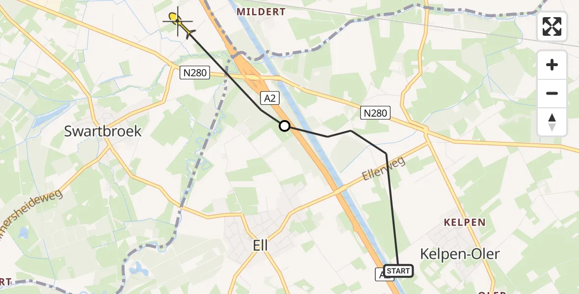 Routekaart van de vlucht: Lifeliner 3 naar Weert, Ellerweg