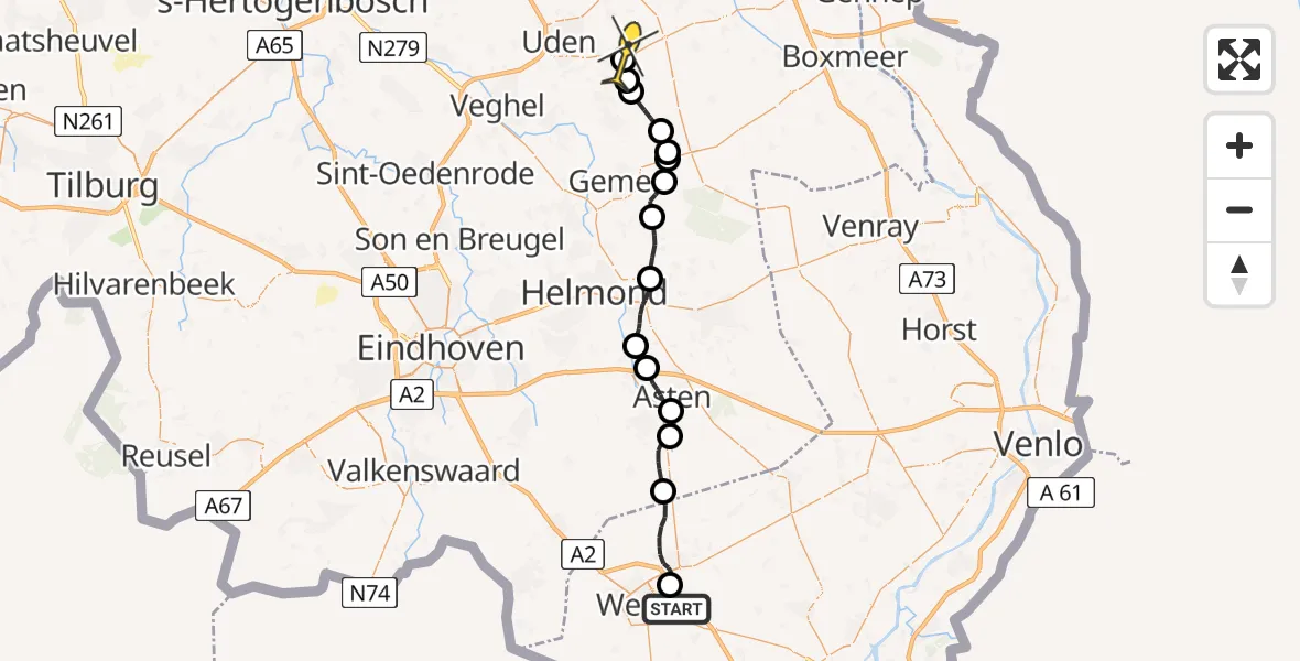 Routekaart van de vlucht: Lifeliner 3 naar Vliegbasis Volkel, Truyenhoekweg