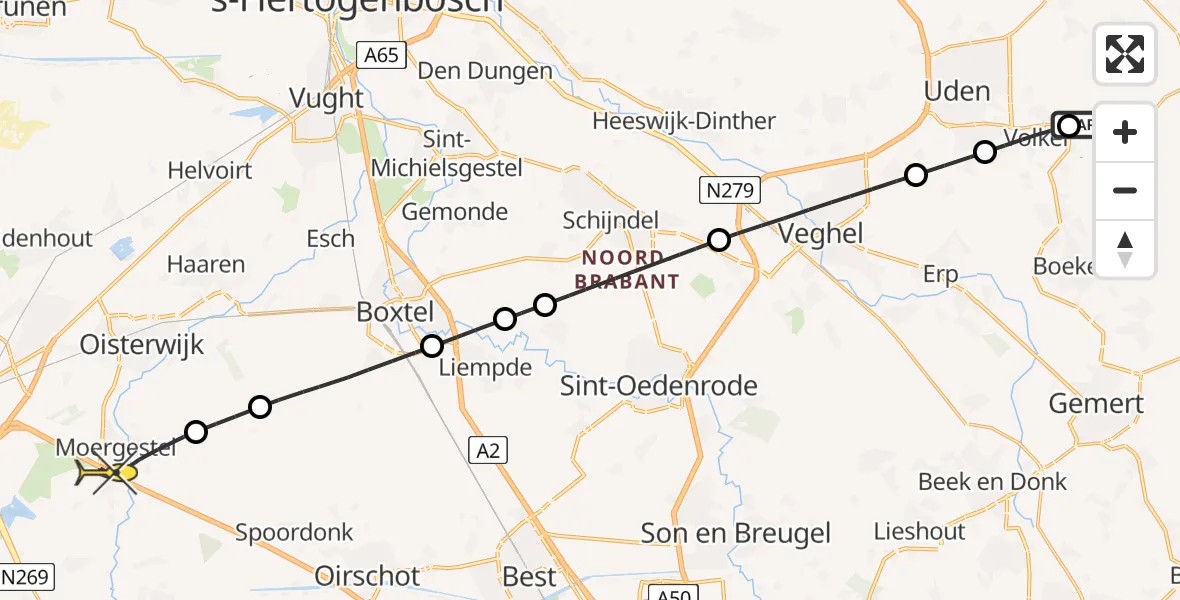 Routekaart van de vlucht: Lifeliner 3 naar Moergestel, Rudigerstraat