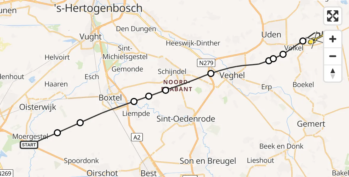 Routekaart van de vlucht: Lifeliner 3 naar Vliegbasis Volkel, Hild