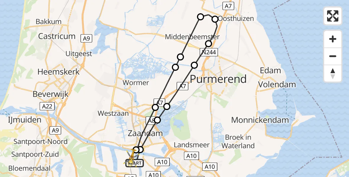 Vluchtroute Traumahelikopter van Amsterdam Heliport naar Amsterdam Heliport