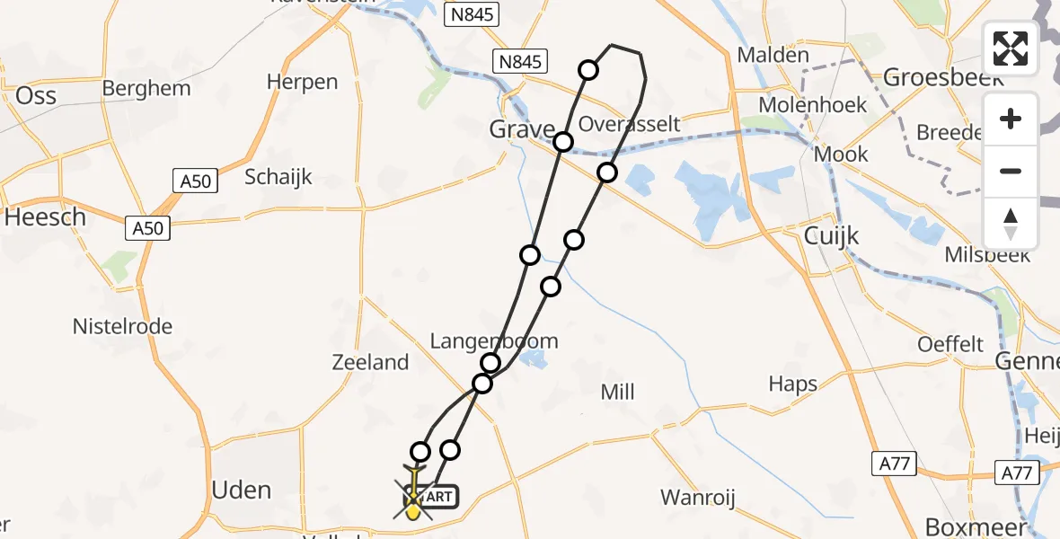 Routekaart van de vlucht: Lifeliner 3 naar Vliegbasis Volkel, Trentsedijk