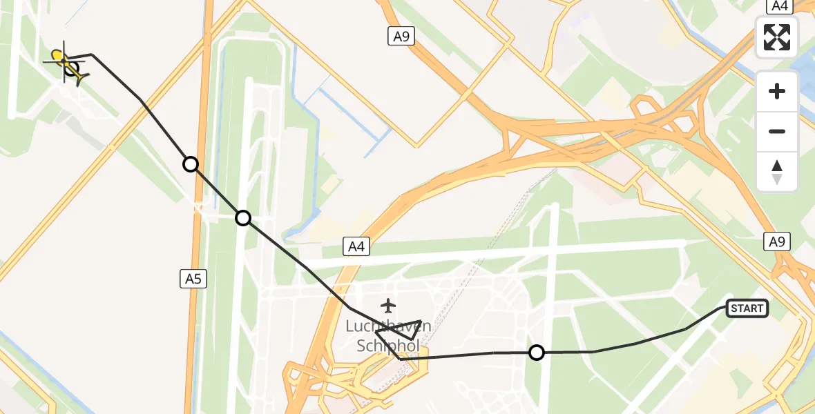 Routekaart van de vlucht: Politieheli naar Schiphol, Loevesteinse Randweg