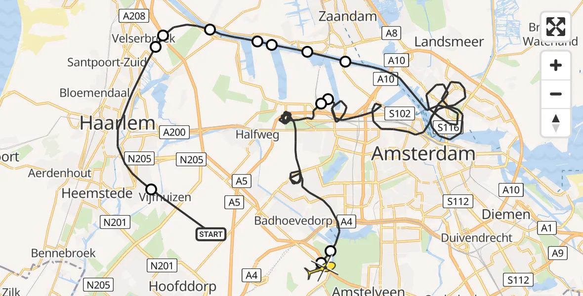 Routekaart van de vlucht: Politieheli naar Schiphol, Jungstraat