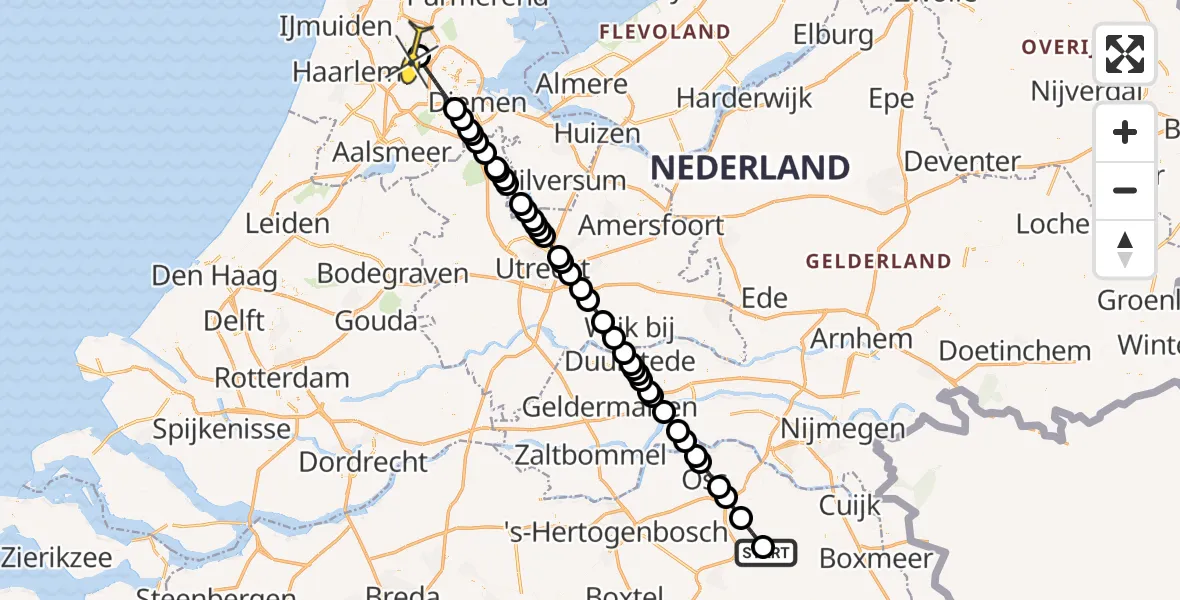 Routekaart van de vlucht: Lifeliner 3 naar Amsterdam Heliport, Lange Goorstraat