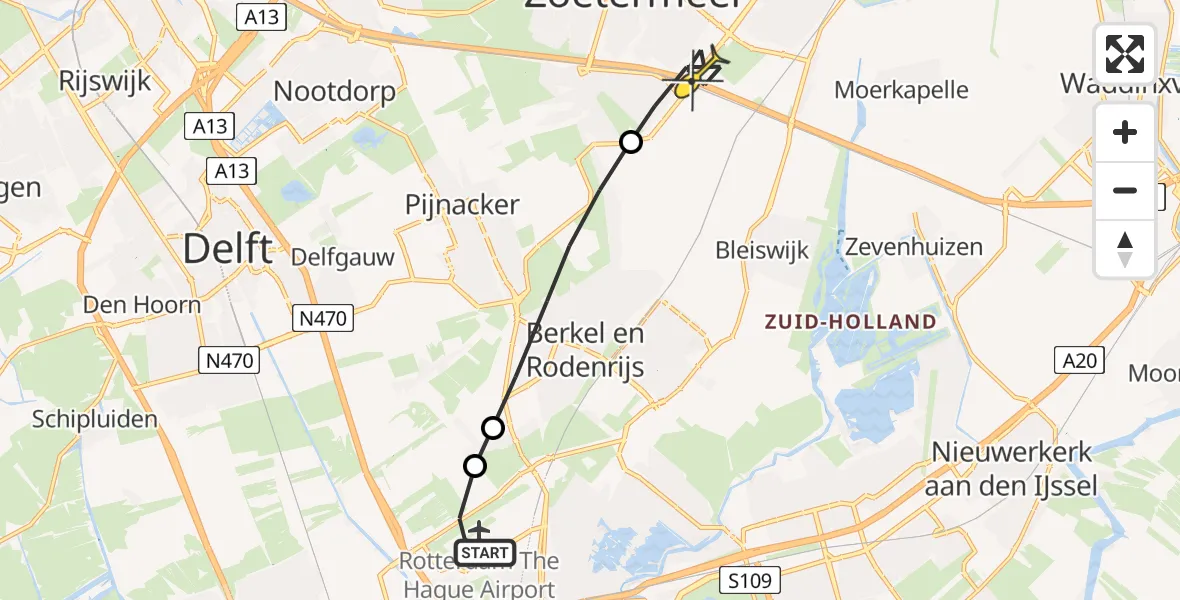 Routekaart van de vlucht: Lifeliner 2 naar Zoetermeer, Oude Bovendijk