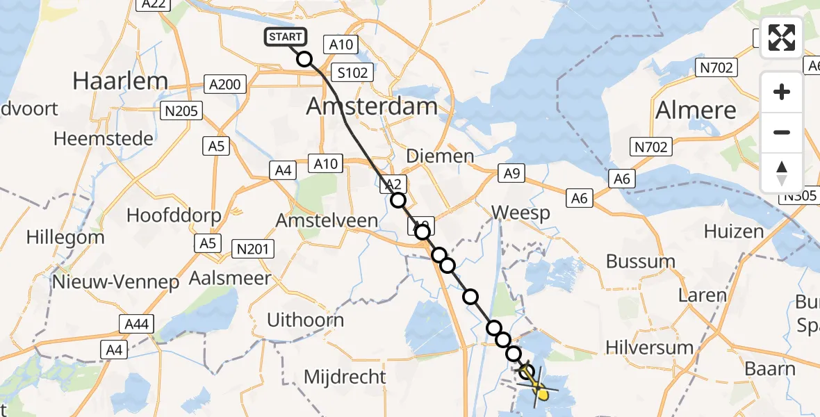 Routekaart van de vlucht: Lifeliner 3 naar Loosdrecht, Maltaweg