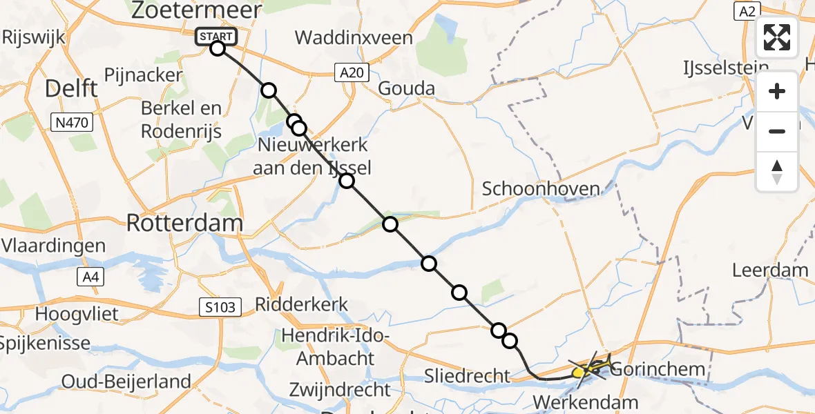 Routekaart van de vlucht: Lifeliner 2 naar Hardinxveld-Giessendam, Laan van Mathenesse