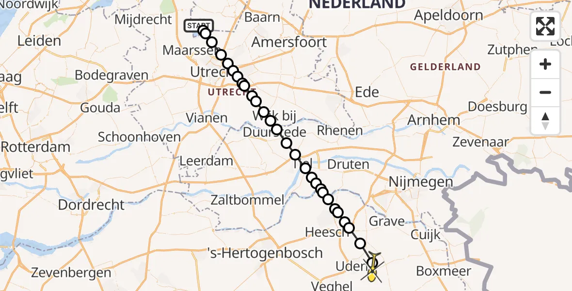 Routekaart van de vlucht: Lifeliner 3 naar Vliegbasis Volkel, Nieuw-Loosdrechtsedijk