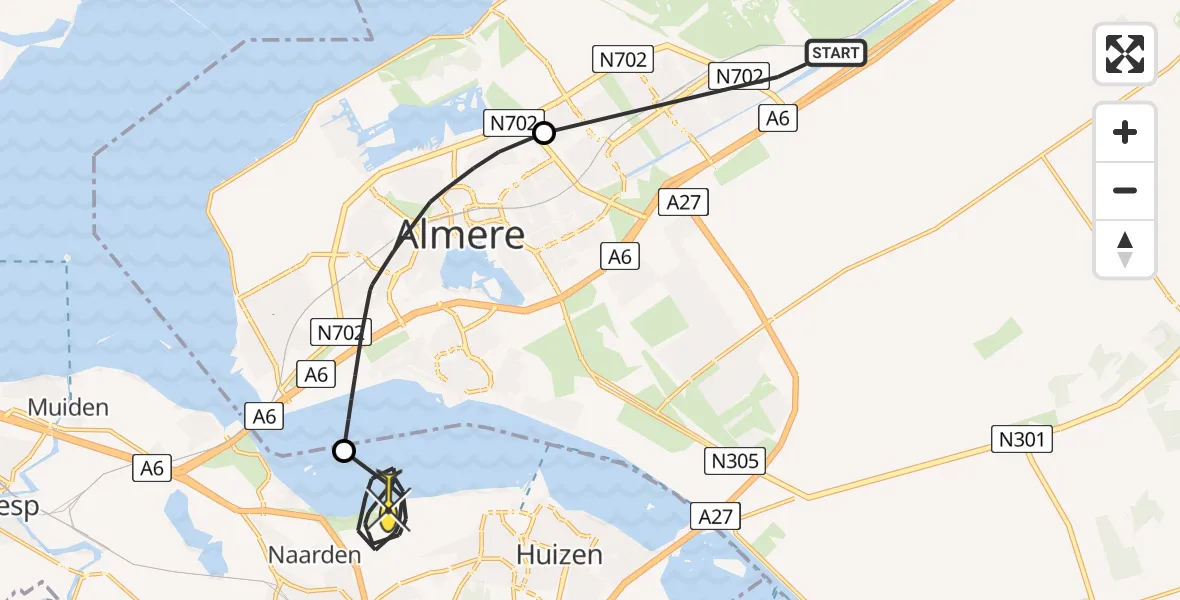 Routekaart van de vlucht: Politiehelikopter naar Naarden, Majastraat