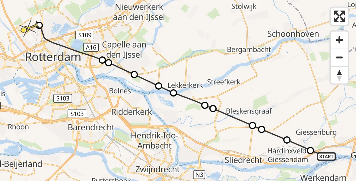 Routekaart van de vlucht: Lifeliner 2 naar Rotterdam The Hague Airport, Brandenburgbaan