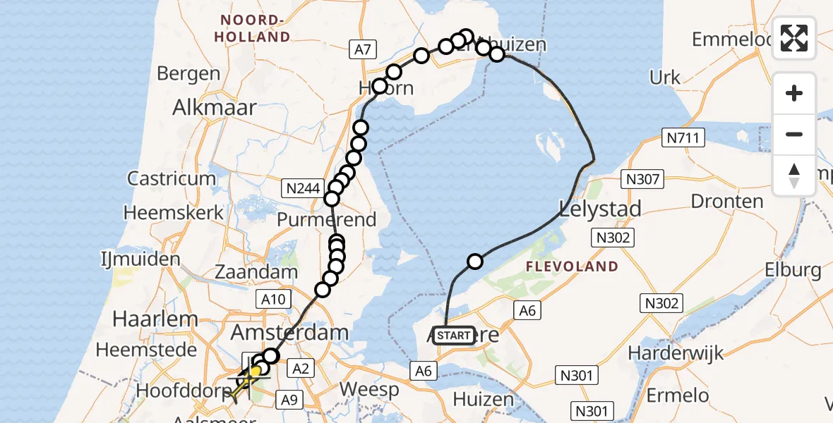 Routekaart van de vlucht: Politieheli naar Schiphol, Den Uylpad