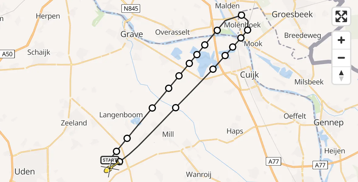 Routekaart van de vlucht: Lifeliner 3 naar Volkel, Tarwestraat